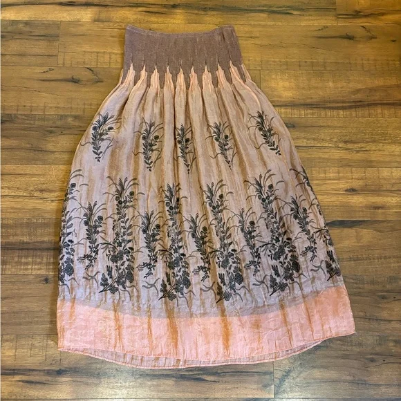 LAPIS Women's O/S Maxi Skirt/Strapless Peasant Dress Crinkle Smocked Pink blush - Picture 1 of 7